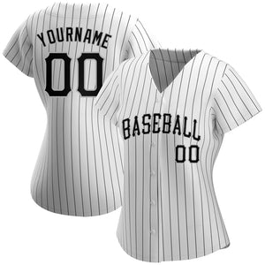 Custom White Black Pinstripe Black-Gray Authentic Baseball Jersey