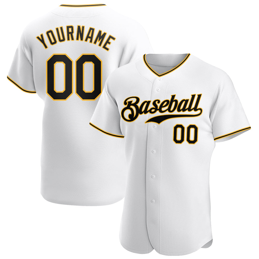 Custom Baseball Jersey White Black-Gold