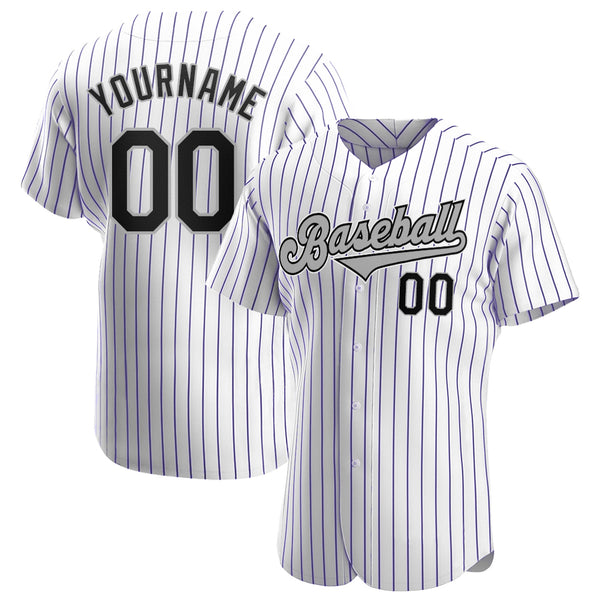 Custom Black Gray Pinstripe White-Gray Authentic Baseball Jersey