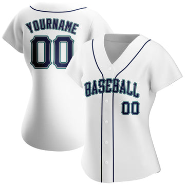 Custom White Navy-Teal Authentic Baseball Jersey