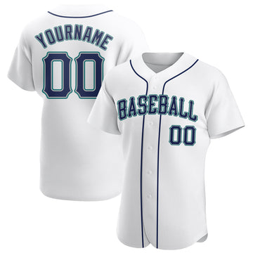 Custom White Navy-Teal Authentic Baseball Jersey