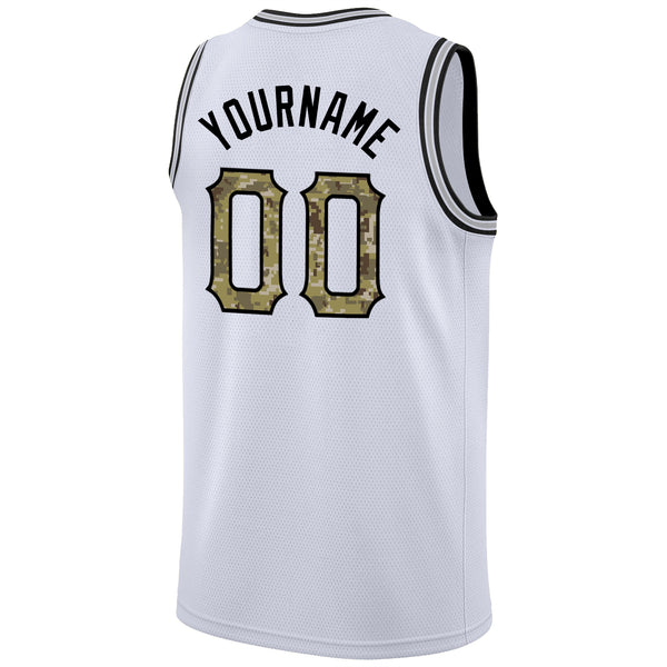 Custom Black Camo-Cream Round Neck Rib-Knit Basketball Jersey