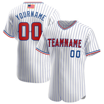 Custom White Royal Pinstripe Red-Royal Authentic American Flag Fashion Baseball Jersey