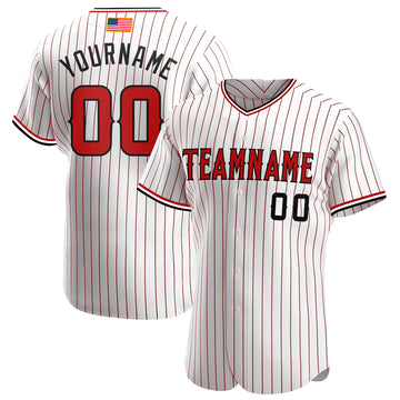 Custom White Red Pinstripe Red-Black Authentic American Flag Fashion Baseball Jersey