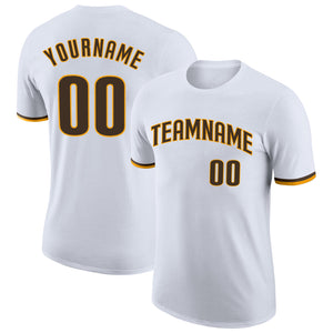 Custom White Brown-Gold Performance T-Shirt