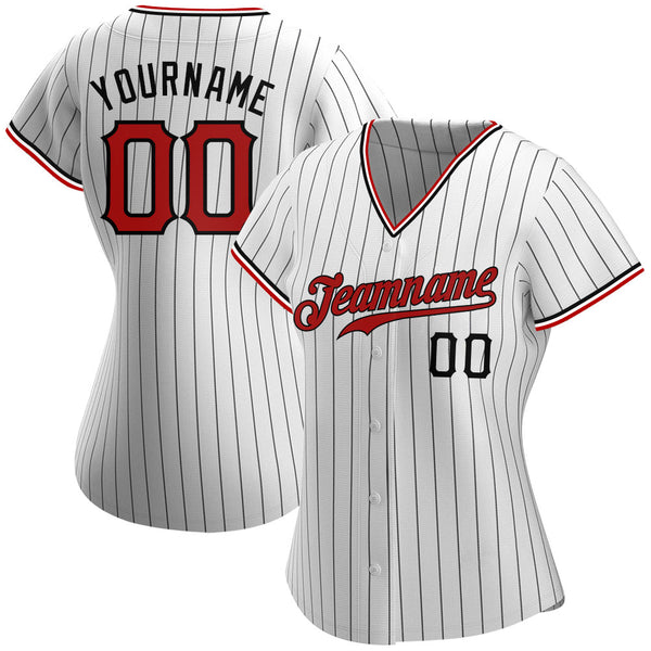 Cheap Custom Red Black Strip Black-White Authentic Baseball Jersey