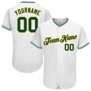 Custom White Green-Gold Authentic Baseball Jersey