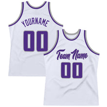 Load image into Gallery viewer, Custom White Purple-Gray Authentic Throwback Basketball Jersey
