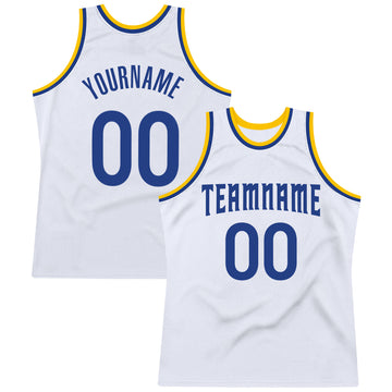 Custom White Royal-Gold Authentic Throwback Basketball Jersey