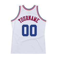 Load image into Gallery viewer, Custom White Royal-Red Authentic Throwback Basketball Jersey
