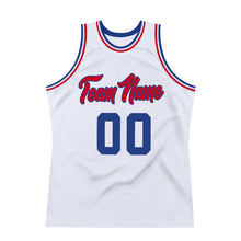 Load image into Gallery viewer, Custom White Royal-Red Authentic Throwback Basketball Jersey
