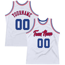 Load image into Gallery viewer, Custom White Royal-Red Authentic Throwback Basketball Jersey
