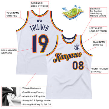 Custom White Navy-Orange Authentic Throwback Basketball Jersey