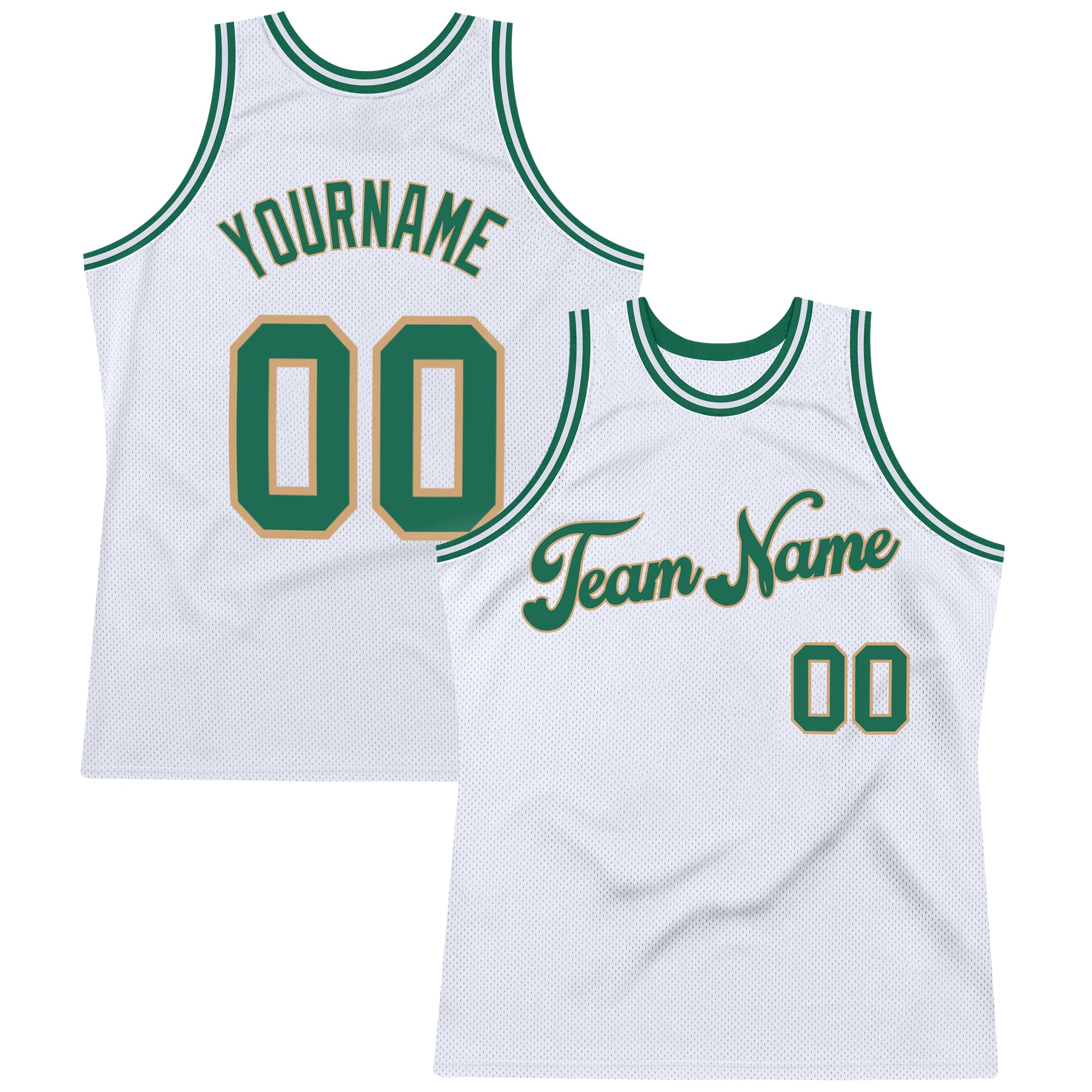 Custom Team Gold Basketball Authentic Kelly Green Throwback Jersey White