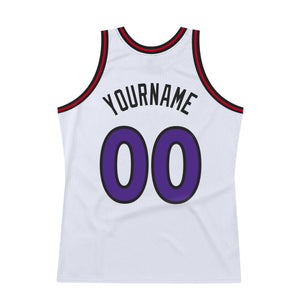 Custom White Purple-Red Authentic Throwback Basketball Jersey