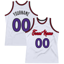 Load image into Gallery viewer, Custom White Purple-Red Authentic Throwback Basketball Jersey
