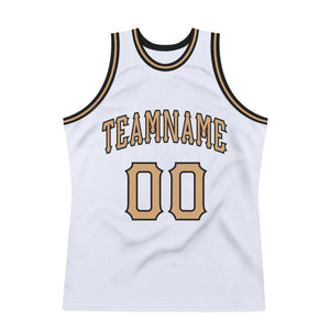 Custom White Old Gold-Black Authentic Throwback Basketball Jersey