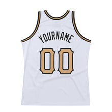 Laden Sie das Bild in den Galerie-Viewer, Custom White Old Gold-Black Authentic Throwback Basketball Jersey
