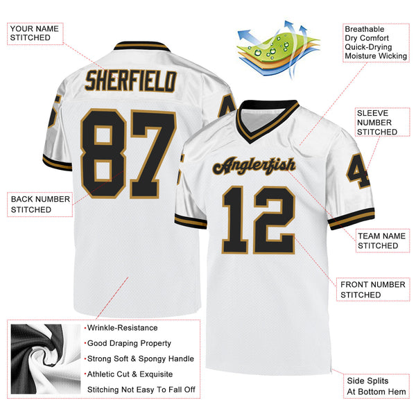 Cheap Custom White Black-Gold Mesh Authentic Football Jersey Free Shipping  – CustomJerseysPro