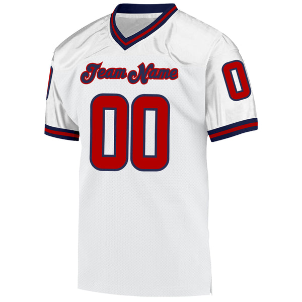 Cheap Custom White Navy-Red Mesh Authentic Football Jersey Free