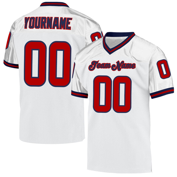 Cheap Custom White Navy-Red Mesh Authentic Throwback Football