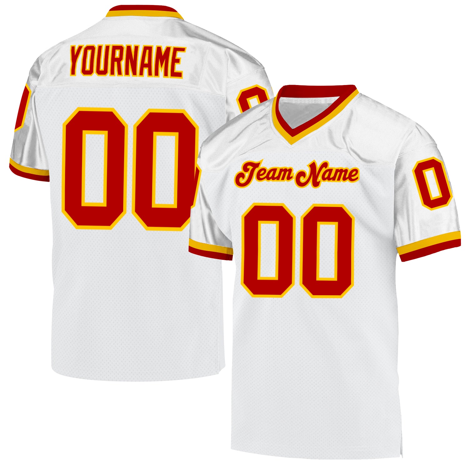 Custom Red Gold-White Mesh Authentic Football Jersey