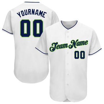 Custom White Navy-Neon Green Authentic Baseball Jersey