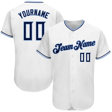 Custom White Navy-Powder Blue Authentic Baseball Jersey