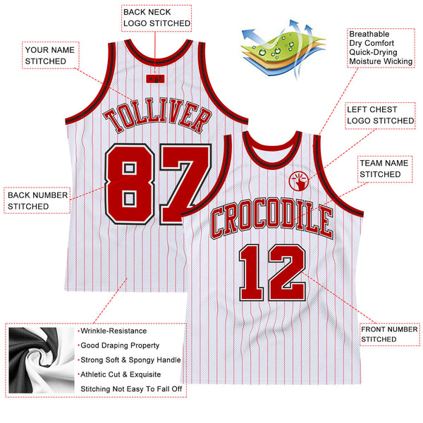 Cheap Custom White Red Pinstripe Red-Black Authentic Basketball Jersey Free  Shipping – CustomJerseysPro