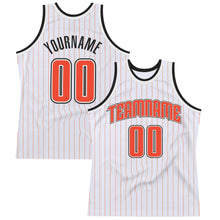 Laden Sie das Bild in den Galerie-Viewer, Custom White Orange Pinstripe Orange-Black Authentic Basketball Jersey
