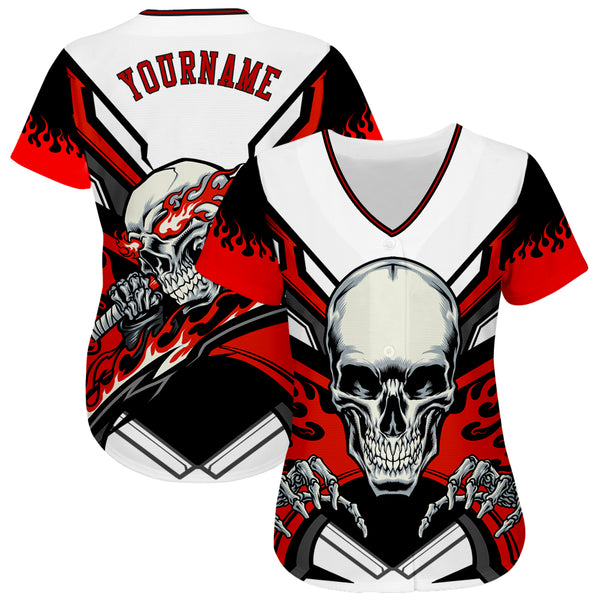 Cheap Custom Black White-Red Authentic Skull Fashion Baseball Jersey Free  Shipping – CustomJerseysPro