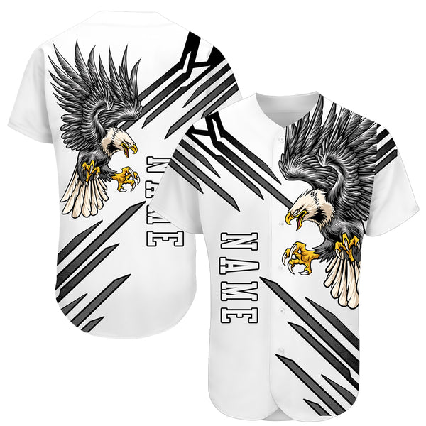 Custom White White-Black 3D Eagle Authentic Baseball Jersey Discount