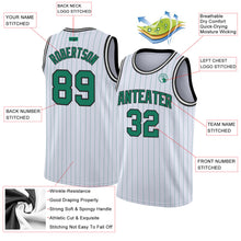 Laden Sie das Bild in den Galerie-Viewer, Custom White Kelly Green Pinstripe Kelly Green-Black Authentic Basketball Jersey
