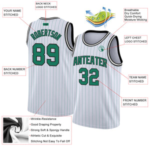 Custom White Kelly Green Pinstripe Kelly Green-Black Authentic Basketball Jersey