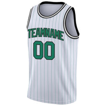 Laden Sie das Bild in den Galerie-Viewer, Custom White Kelly Green Pinstripe Kelly Green-Black Authentic Basketball Jersey
