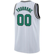 Laden Sie das Bild in den Galerie-Viewer, Custom White Kelly Green Pinstripe Kelly Green-Black Authentic Basketball Jersey
