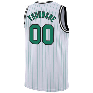 Custom White Kelly Green Pinstripe Kelly Green-Black Authentic Basketball Jersey