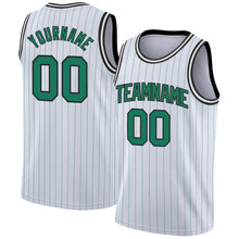 Laden Sie das Bild in den Galerie-Viewer, Custom White Kelly Green Pinstripe Kelly Green-Black Authentic Basketball Jersey
