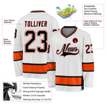 Load image into Gallery viewer, Custom White Black-Orange Hockey Jersey
