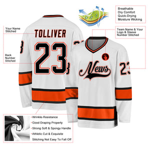 Custom White Black-Orange Hockey Jersey