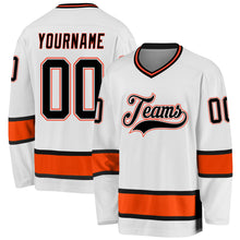 Load image into Gallery viewer, Custom White Black-Orange Hockey Jersey
