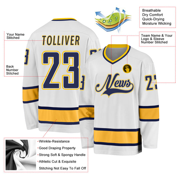 Cheap Custom Gold Navy-White Hockey Jersey Free Shipping