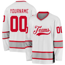 Load image into Gallery viewer, Custom White Red-Gray Hockey Jersey
