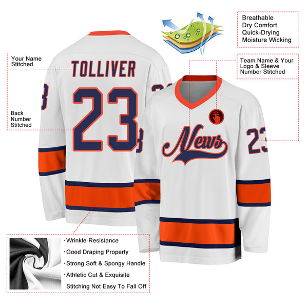 Cheap Custom Orange Navy-White Hockey Jersey Free Shipping