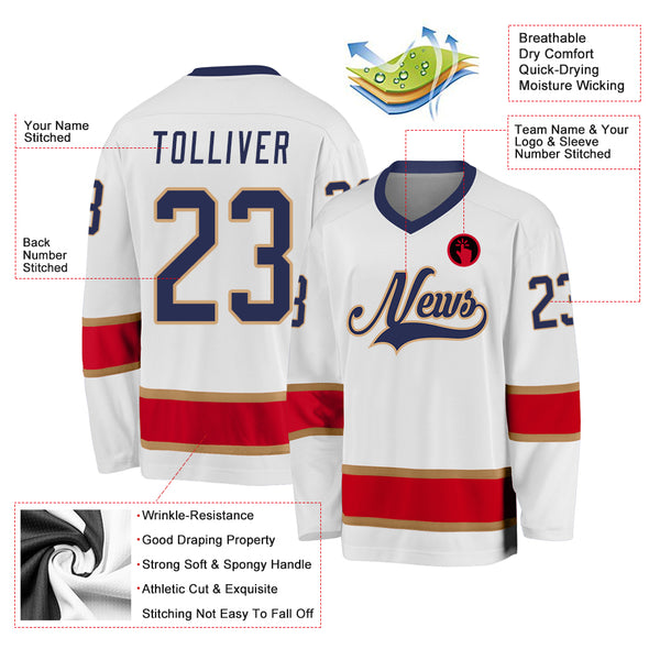 Cheap Custom White Navy-Red Hockey Jersey Free Shipping