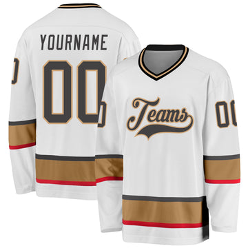 Custom White Steel Gray-Old Gold Hockey Jersey