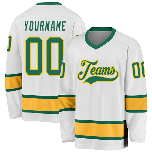 Custom Green White-Gold Hockey Jersey