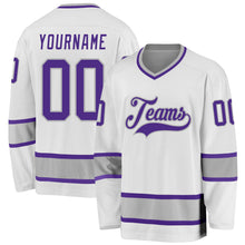 Laden Sie das Bild in den Galerie-Viewer, Custom White Purple-Gray Hockey Jersey
