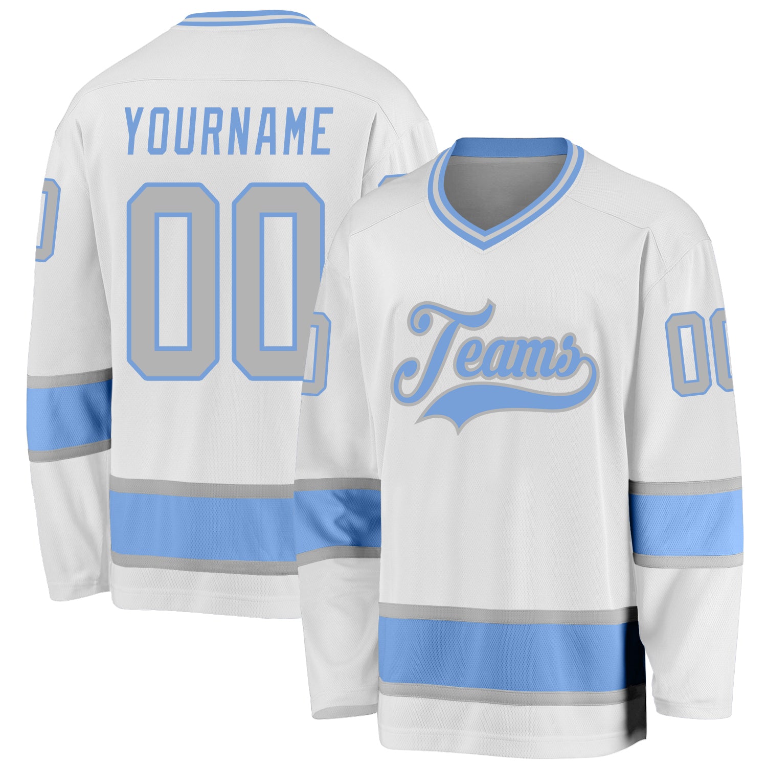 Custom Hockey Jersey Gray Light Blue-White
