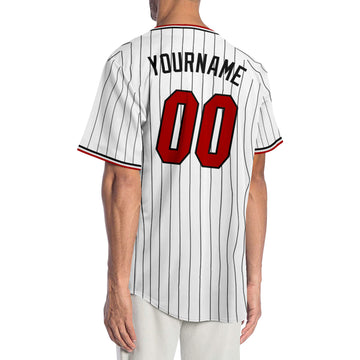 Custom White Black Pinstripe Red-Black Authentic Baseball Jersey